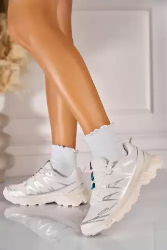 Adidasi de dama Piele Ecologica Alb Eloni