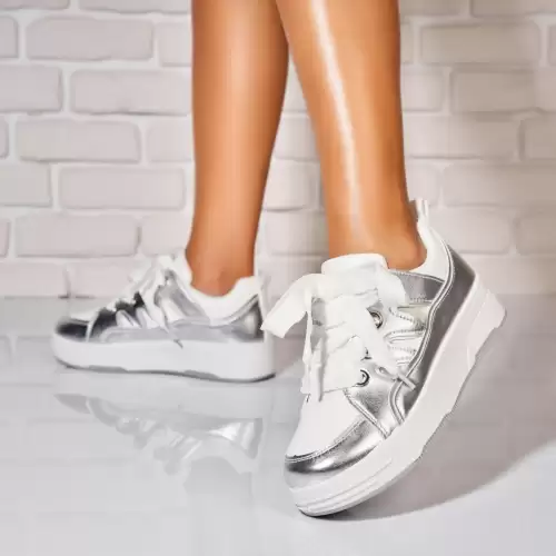 Adidasi de dama Piele Ecologica Argintiu Kylia