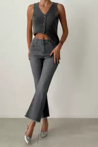 Blugi Dama Evazati Gri Bonnie