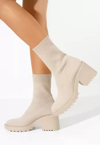 Botine cu toc gros Dateia bej
