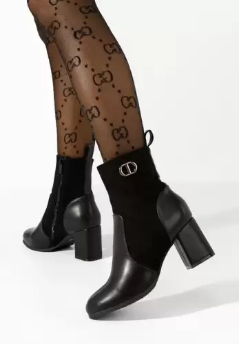 Botine cu toc gros Sarah negre