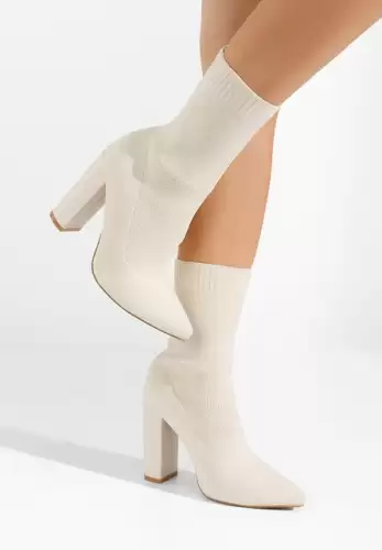 Botine cu toc gros Seliah bej