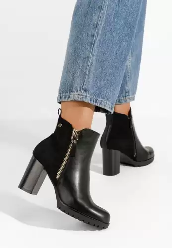 Botine cu toc gros Selya negre