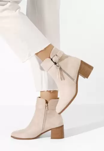 Botine cu toc gros Vogia bej