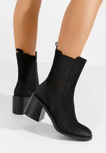 Botine cu toc gros Volga negre