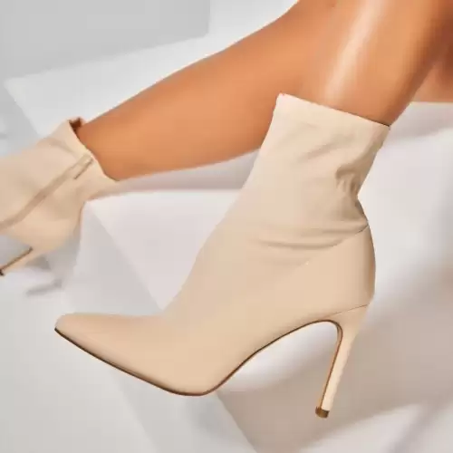 Botine dama cu Toc Bej din Textil Glenda