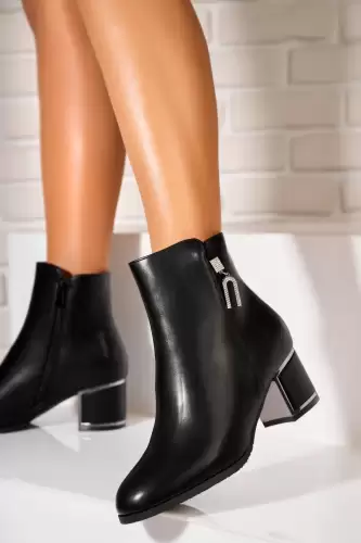 Botine dama Imblanite Negre din Piele Ecologica Emara