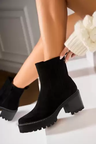 Botine dama Imblanite Negre din Piele Ecologica Intoarsa Charlea