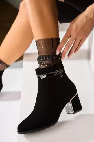 Botine dama Imblanite Negre din Piele Ecologica Intoarsa Emryn