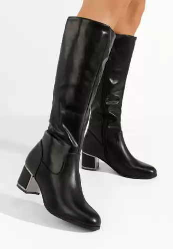 Cizme cu toc gros Olvia negre