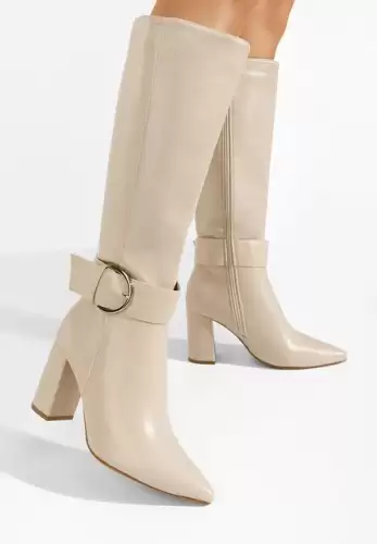 Cizme cu toc gros Sollele bej