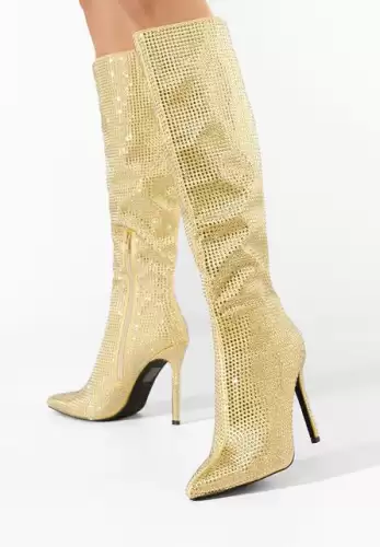 Cizme cu toc subtire aurii Valencia