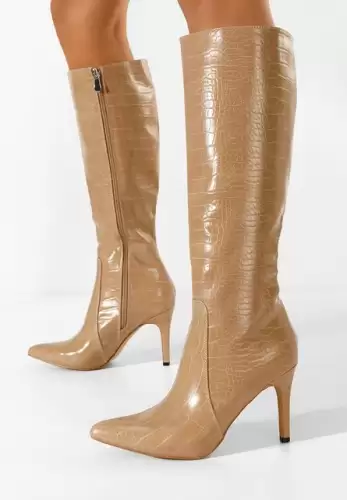 Cizme cu toc subtire Pandera nude