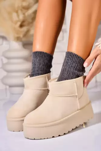 Cizme Dama Imblanite Bej din Piele Ecologica Intoarsa Akina