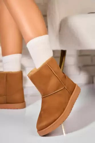 Cizme Dama Imblanite Camel din Piele Ecologica Intoarsa Staley