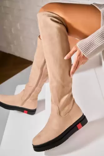 Cizme Dama Imblanite Kaki din Piele Ecologica Intoarsa Caela