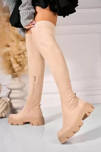 Cizme Iarna Bej din Piele Ecologica Intoarsa Jules