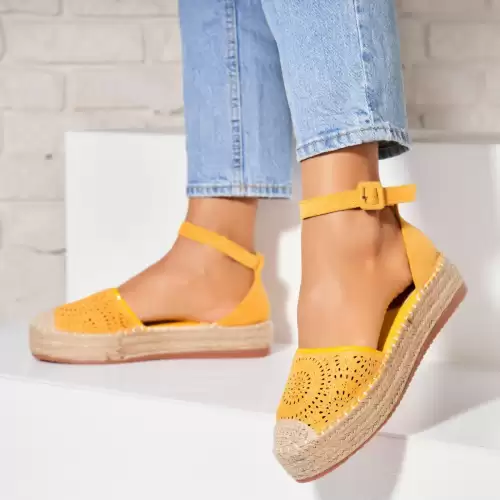 Espadrile dama Galbene din Piele Ecologica Intoarsa Aspen