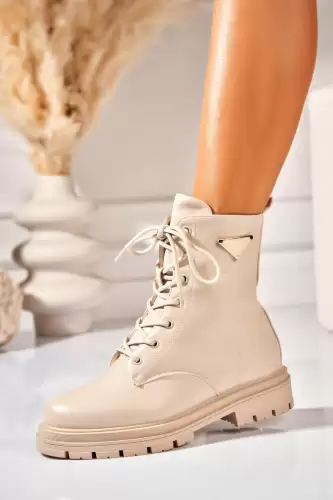 Ghete Dama Imblanite Bej din Piele Ecologica Amyria