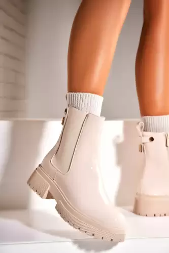 Ghete Dama Imblanite Bej din Piele Ecologica Lacuita Kenai