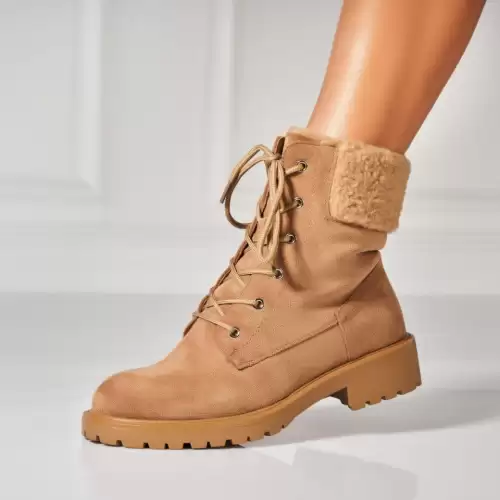 Ghete Dama Imblanite Camel din Piele Ecologica Intoarsa Lenora