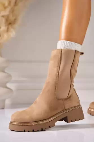 Ghete Dama Imblanite Kaki din Piele Ecologica Intoarsa Amira