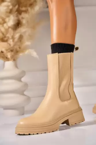 Ghete Dama Imblanite Kaki din Piele Ecologica Stiora