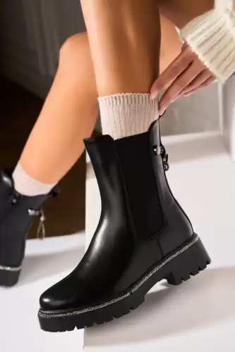 Ghete Dama Imblanite Negre din Piele Ecologica Aynara