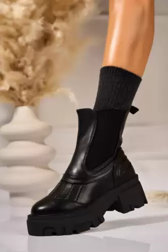 Ghete Dama Imblanite Negre din Piele Ecologica Eljay