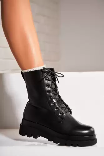 Ghete Dama Imblanite Negre din Piele Ecologica Khalila