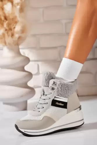 Ghete Dama Sport Gri din Piele Ecologica Araya