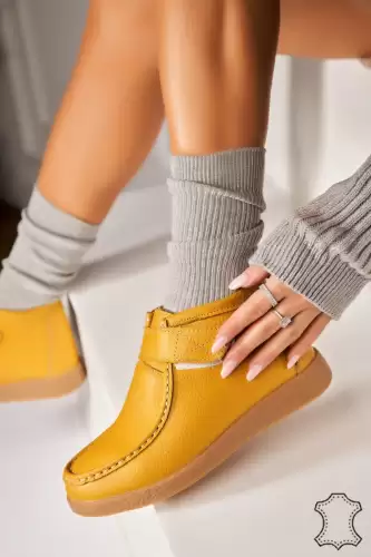 Ghete Piele Naturala dama Galbene Ilena