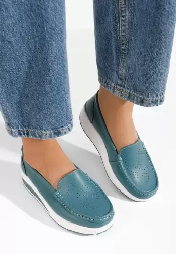 Mocasini piele naturala Yustina albastri
