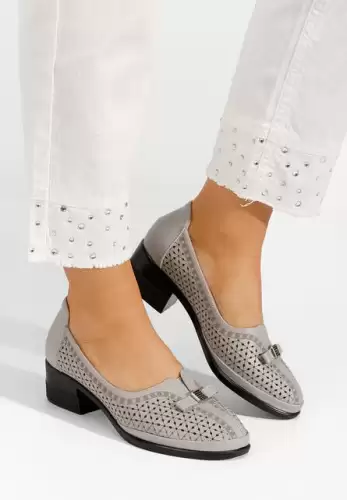 Pantofi cu toc gros Adaina gri