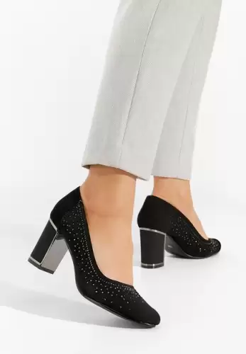 Pantofi cu toc gros Corallia negri