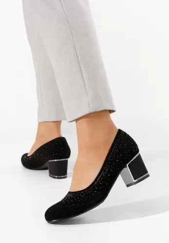 Pantofi cu toc gros eleganti Olalla negri