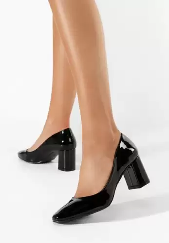 Pantofi cu toc gros lacuiti Fora negri