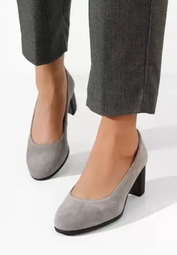 Pantofi cu toc gros piele Dalida gri