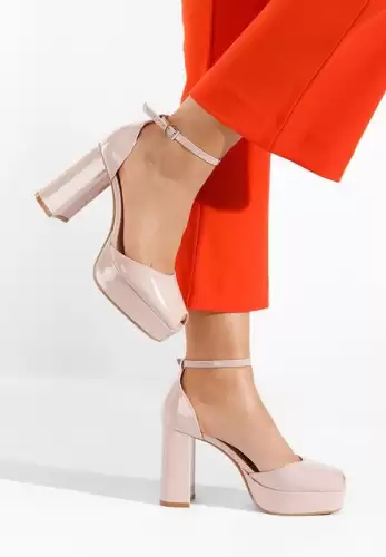 Pantofi cu toc gros si platforma Nixa bej
