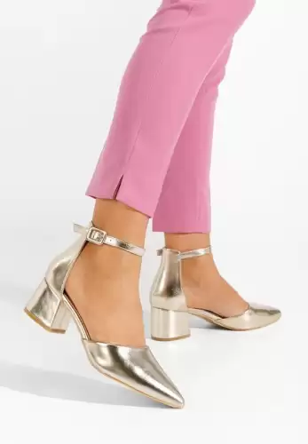 Pantofi cu toc gros Zonna aurii