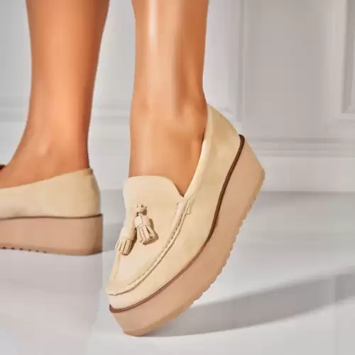 Pantofi dama casual Bej din Piele Ecologica Intoarsa Kelis