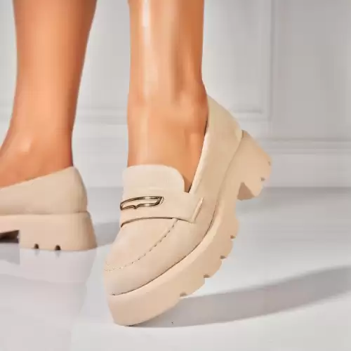Pantofi dama casual Bej din Piele Ecologica Intoarsa Kristine