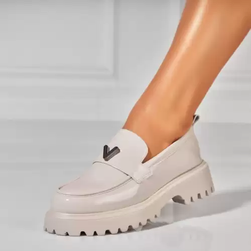 Pantofi dama casual Crem din Piele Ecologica Lacuita Kleio