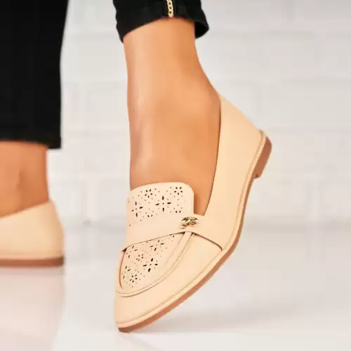 Pantofi dama casual Crem din Piele Ecologica Zalah