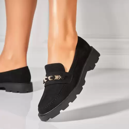 Pantofi dama casual Negri din Piele Ecologica Intoarsa Yusra