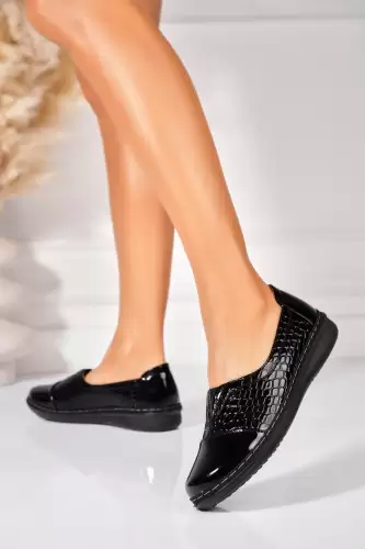 Pantofi dama casual Negri din Piele Ecologica Lacuita Kouri