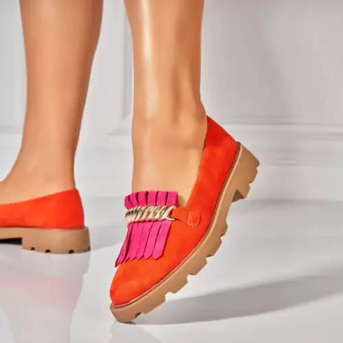 Pantofi dama casual Portocalii din Piele Ecologica Intoarsa Vania