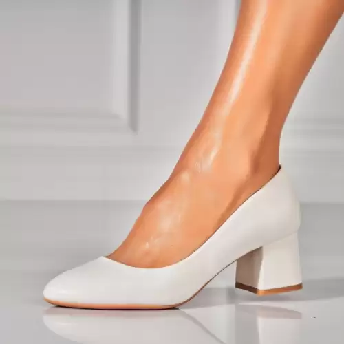 Pantofi dama cu toc Albi din Piele Ecologica Beyla2