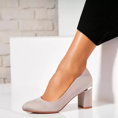 Pantofi dama cu toc Gri din Piele Ecologica Intoarsa Zenya