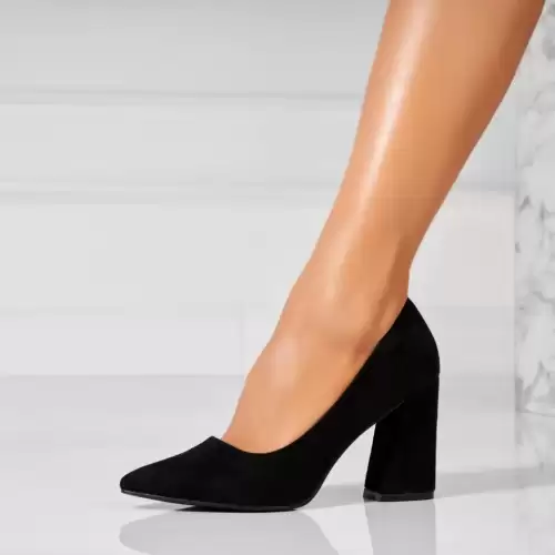 Pantofi dama cu toc Negri din Piele Ecologica Intoarsa Lovie